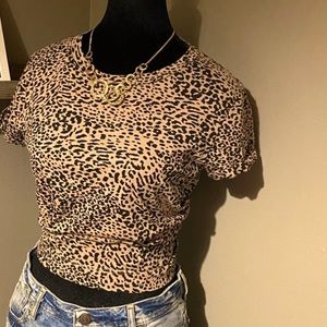 SZ S Animal Print Crop Top By Loft EUC